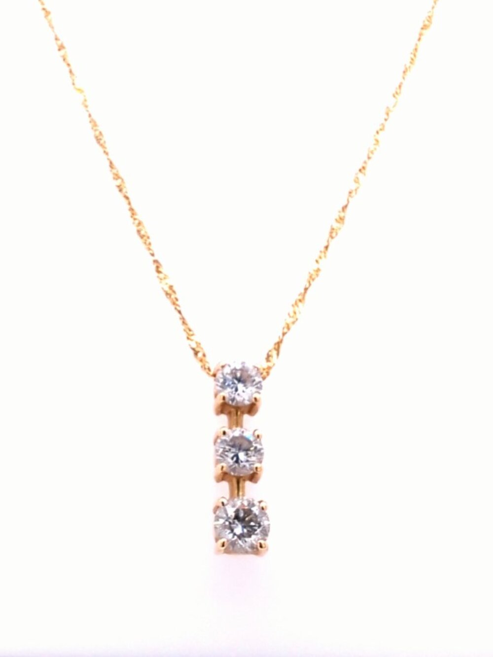 14K Yellow Gold 3-Stone Diamond Pendant with 0.85ctw 18K Chain